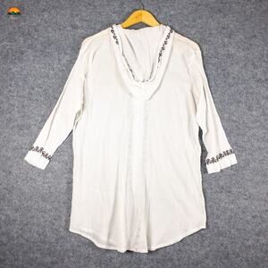 Pineapple Cove Beach Cover Up White Long Sleeve Hooded Cotton Women's Plus Sz 1X